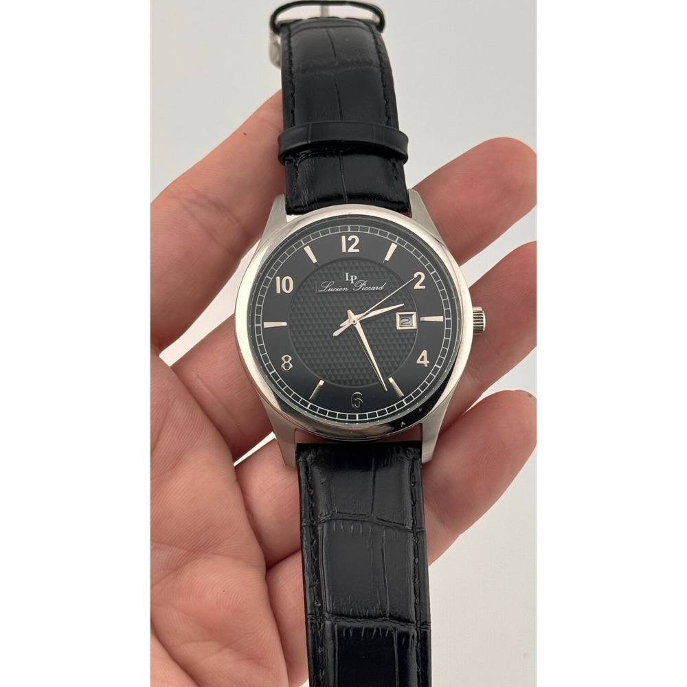 Lucien‎ Piccard Weisshorn Mens Watch Black Dial Date Sapphire Leather Strap